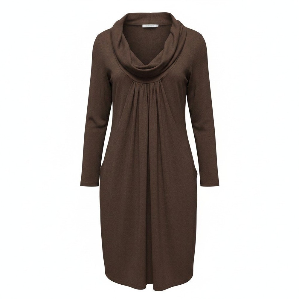 Dress C. Graffitti M Womens Brown Excellent Cowl Neck Pleated Long Sleeve Pocket